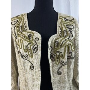 Vintage Y2K Coldwater‎ Creek Petite Beaded Sequin Cream Blazer Women's Size 12P